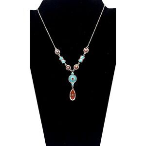 NRT Southwestern Y Drop Necklace Turquoise Boho Western Silver
